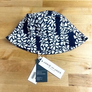 Janie and Jack Reyn Spooner Bucket Hat Kids 4 - 5 Navy Tropical Floral Print NEW